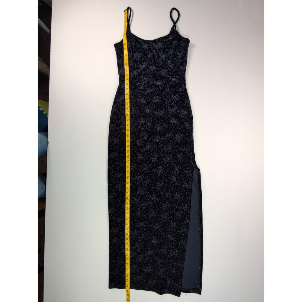 Jessica McClintock Vintage Velvet Glitter Starburst Maxi Dress Slit 3/4 - Picture 4 of 12